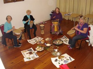 the Pheonix Centre, 2019; a drumming workshop with 4 ladies around a creative journal session 